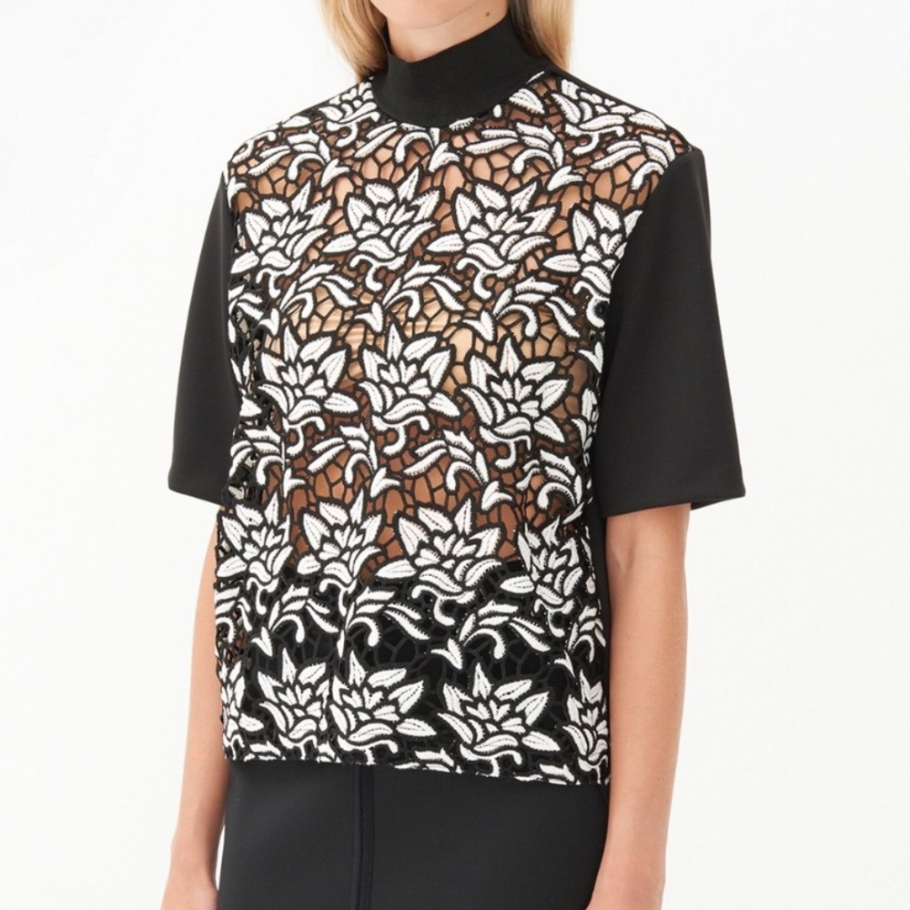 Sandro Black and White Floral Lace Top